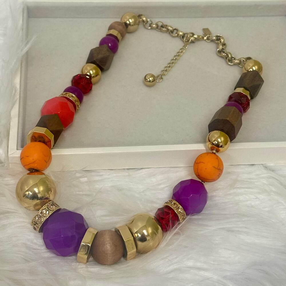 Kate Spade Chunky Statement Necklace Totem Park Gems Beads Purple Red Orange